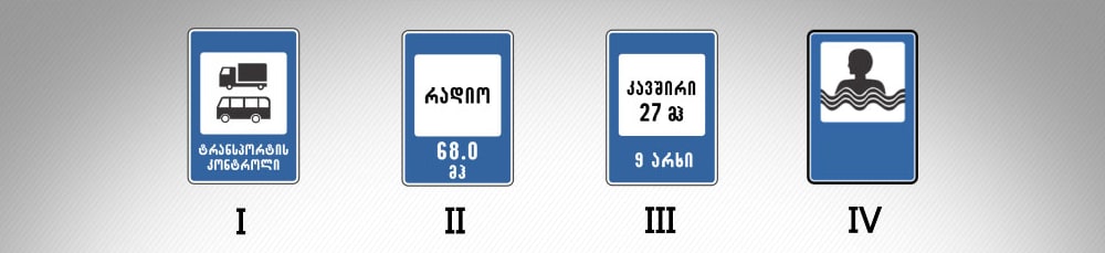მოცემული საგზაო ნიშნებიდან რომელი იძლევა ინფორმაციას საერთაშორისო საავტომობილო გადაზიდვების საკონტროლო პუნქტის შესახებ?