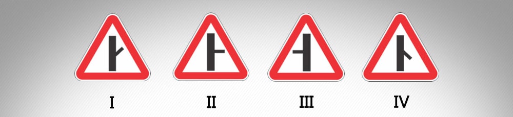 მოცემული საგზაო ნიშნებიდან რომელი აღნიშნავს ისეთ გზასთან შეერთებას, რომელზე მოძრავ მძღოლსაც აქვს გზის დათმობის…