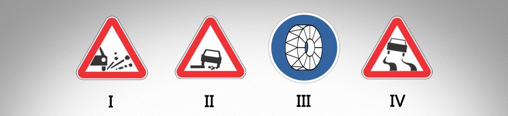 მოცემული საგზაო ნიშნებიდან რომელი აღნიშნავს გზის მონაკვეთს, რომელზეც მოძრავ სატრანსპორტო საშუალებას, არანაკლებ ორ…
